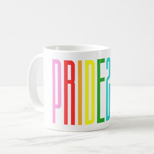 Caneca De Café Texto do Sinalizador Arco-Íris LGBTQ Orgulho gay 2 (Frente Esquerda)