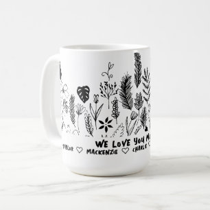 Caneca De Café Texto e Flor Preto e Branco Personalizados