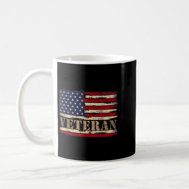 Caneca De Café Texto em negrito veterano retrô bandeira dos EUA D (Esquerda)