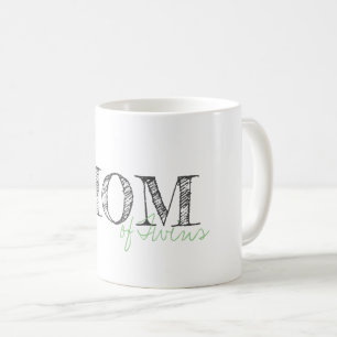 Caneca De Café Texto moderno Mãe de Gêmeos Cinzas Crianças