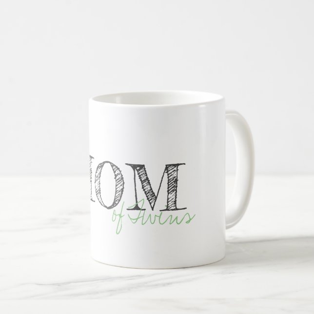 Caneca De Café Texto moderno Mãe de Gêmeos Cinzas Crianças (Frente Esquerda)