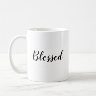 Caneca De Café Texto personalizado branco-preto abençoado, bonito