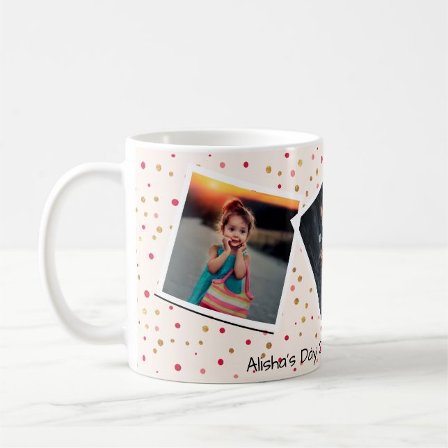 Caneca De Café Texto Personalizado com Colagem de 3 Fotos Rosa (Esquerda)