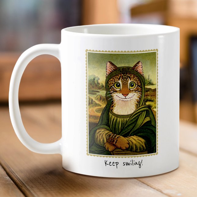 Caneca De Café Texto Personalizado de Cat Mona Lisa Bonita (Criador carregado)