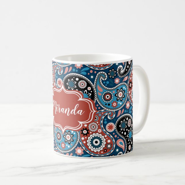 Caneca De Café Texto personalizado de Impressão de salada azul e  (Frente Esquerda)