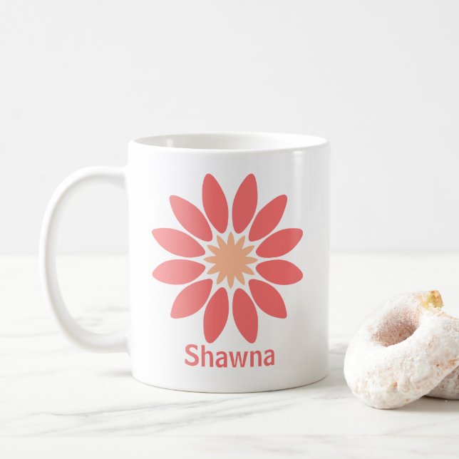Caneca De Café Texto Personalizado Duplo e Margarida Coral Estili (Com Donut)