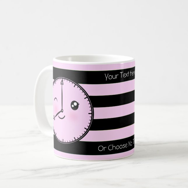 Caneca De Café Texto Personalizado/ Face de Relógio Kawaii Fofa L (Frente Esquerda)