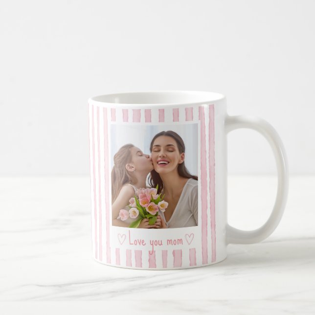 Caneca De Café Texto Personalizado Foto Listras Rosa Coquette  (Direita)
