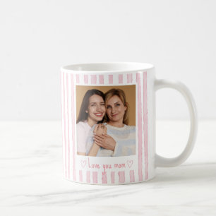 Caneca De Café Texto Personalizado Foto Listras Rosa Coquette