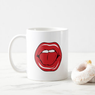 Caneca De Café Texto Personalizado Lábios Vermelhos Divertidos Bo