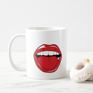 Caneca De Café Texto Personalizado Lábios Vermelhos Divertidos Bo