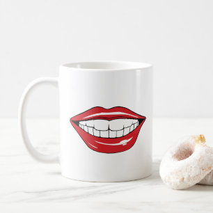 Caneca De Café Texto Personalizado Lábios Vermelhos Divertidos Bo