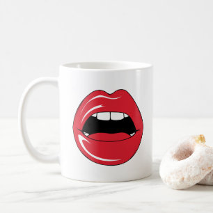 Caneca De Café Texto Personalizado Lábios Vermelhos Divertidos Bo