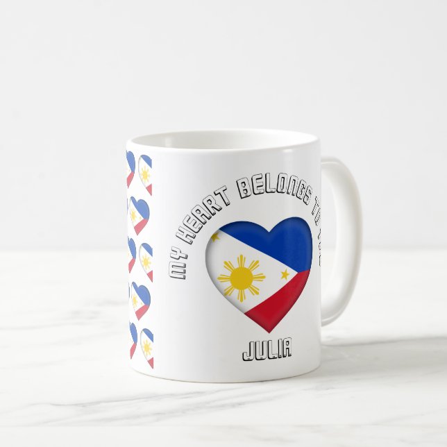 Caneca De Café Texto Personalizado O Padrão De Corações De Sinali (Frente Esquerda)