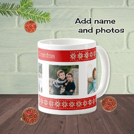 Caneca De Café Texto personalizado quatro fotos padrão de natal