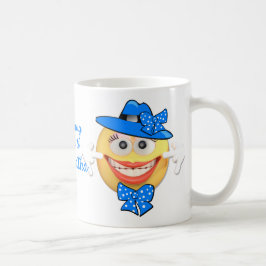 Caneca De Café Texto personalizado sorrindo Emoji em Chapéu Azul