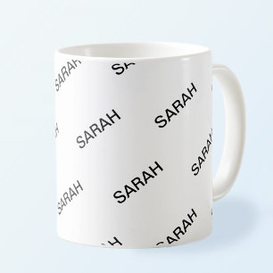 Caneca De Café Texto repetido personalizável moderno branco e pre