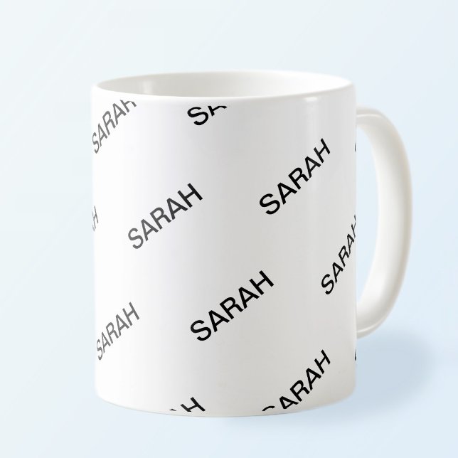 Caneca De Café Texto repetitivo personalizável Branco e preto mod (Criador carregado)