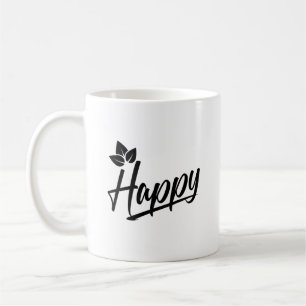 Caneca De Café Texto Simples "Feliz" Preto