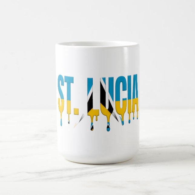 Caneca De Café Texto St. Lucia Drip | Design de bandeira caribenh (Centro)