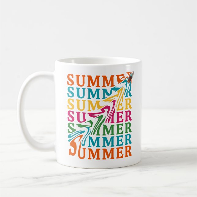 Caneca De Café Texto "SUMMER" de onda retroativa Design (Esquerda)