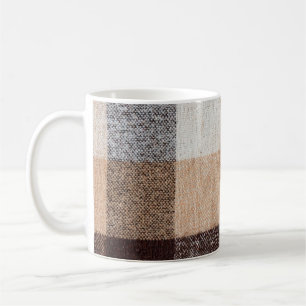 Caneca De Café Textura castanha de tecido de xadrez de lã marcad