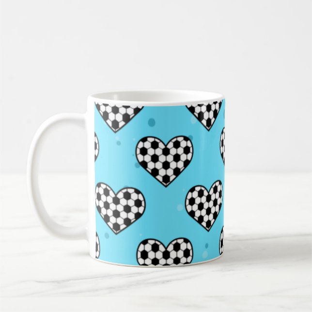 Caneca De Café Textura de bola de futebol - fundo azul (Esquerda)