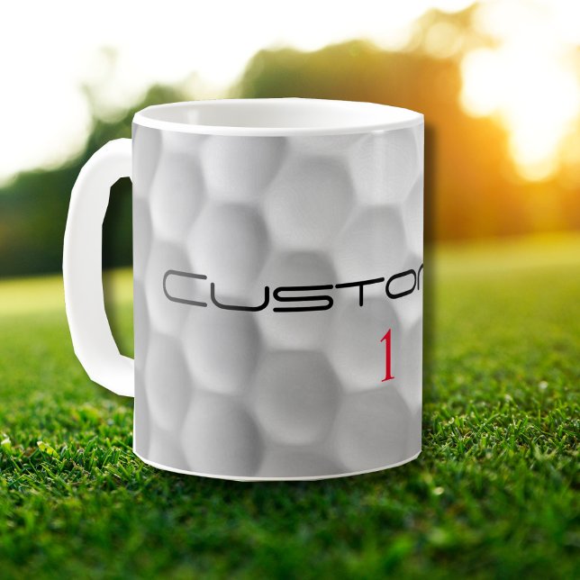 Caneca De Café Textura de Bola de Golfe Branca Com Nome e Número  (Criador carregado)