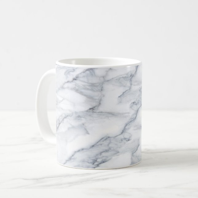 Caneca De Café Textura de Carrara Calacatta, mármore branco (Frente Esquerda)