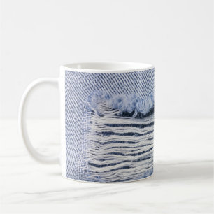 Caneca De Café Textura de Jeans rasgados azuis claros