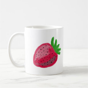 Caneca De Café Textura de Lápis de Cor Fofa Morango Vermelho Frut