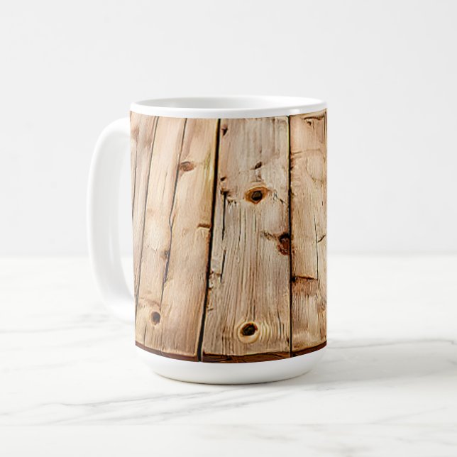 Caneca De Café Textura de Madeira (Frente Esquerda)