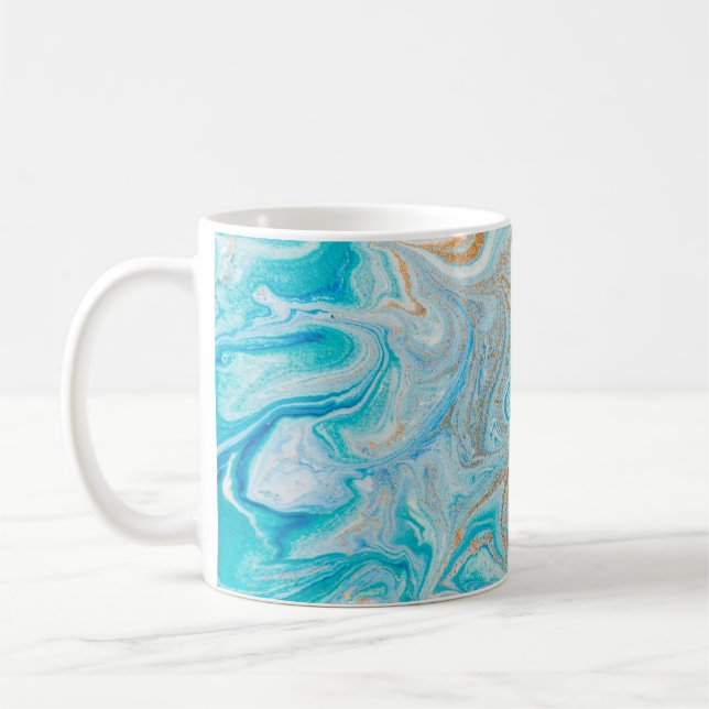 Caneca De Café textura de mármore azul abstrato (Esquerda)