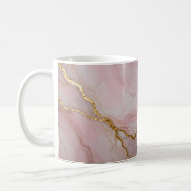 Caneca De Café Textura de mármore dourado e rosa (Esquerda)