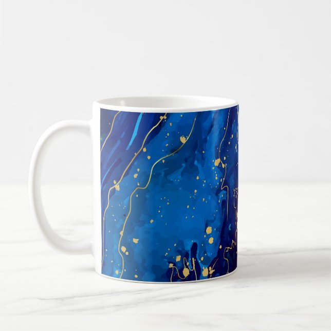 Caneca De Café Textura Dourada de mármore azul luxuosa (Esquerda)