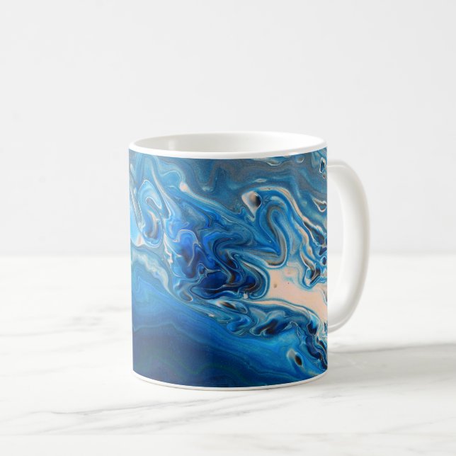 Caneca De Café Textura Fluida de Agato Azul Marble (Frente Esquerda)