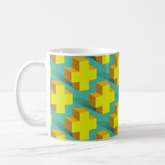 Caneca De Café Textura geométrica abstrato de cruzes amarelas num (Esquerda)