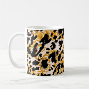 Caneca De Café Textura leopardo: padrão barroco-ouro.