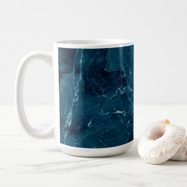 Caneca De Café Textura marinho de mármore azul (Com Donut)