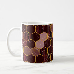 Caneca De Café Textura sem costura do hexágono mármore com ouro