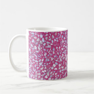Caneca De Café Textura Terrazzo: Elegância Branca Rosa.