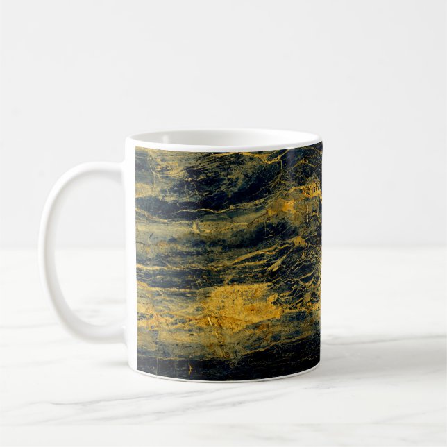 Caneca De Café Textura única de mármore preto com efeito de ouro (Esquerda)