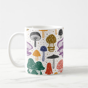 Caneca De Café Textura Vintage de Cogumelos Florestais