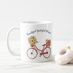 Caneca De Café Thanksgiving. Bicicleta com Abóboras, Girassóis 