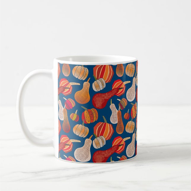 Caneca De Café Thanksgiving. Queda. ilustração com abóbora.  (Esquerda)