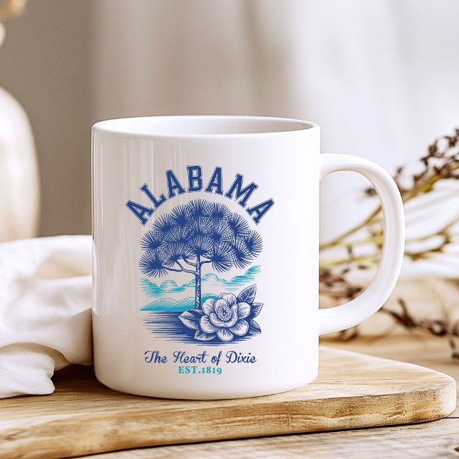 Caneca De Café The Heart of Dixie – Alabama Floral and Tree  (Criador carregado)