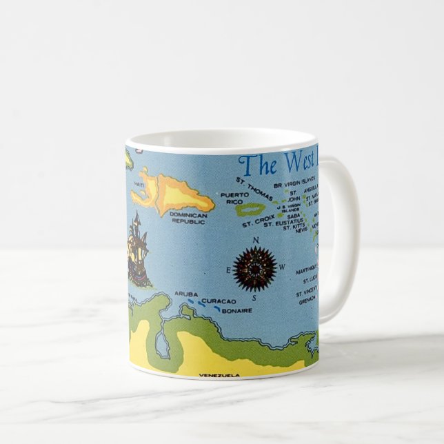Caneca De Café The West Indies Map  (Frente Esquerda)