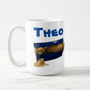 Caneca De Café Theo Name With Cat In A Box, Coffee Mug