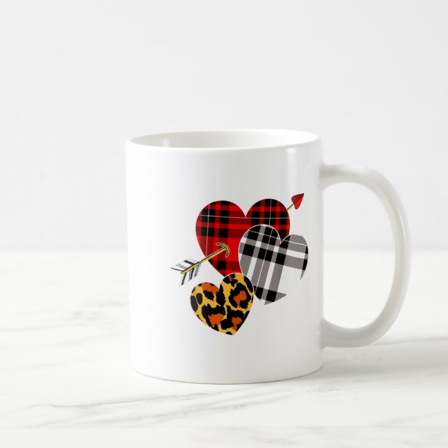 Caneca De Café Three Hearts Leopard Buffalo Plaid Valentines Day  (Direita)