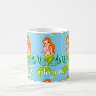 Caneca De Café Thunder_Cove da Sereia Vermelha Cuja Chave É Corta